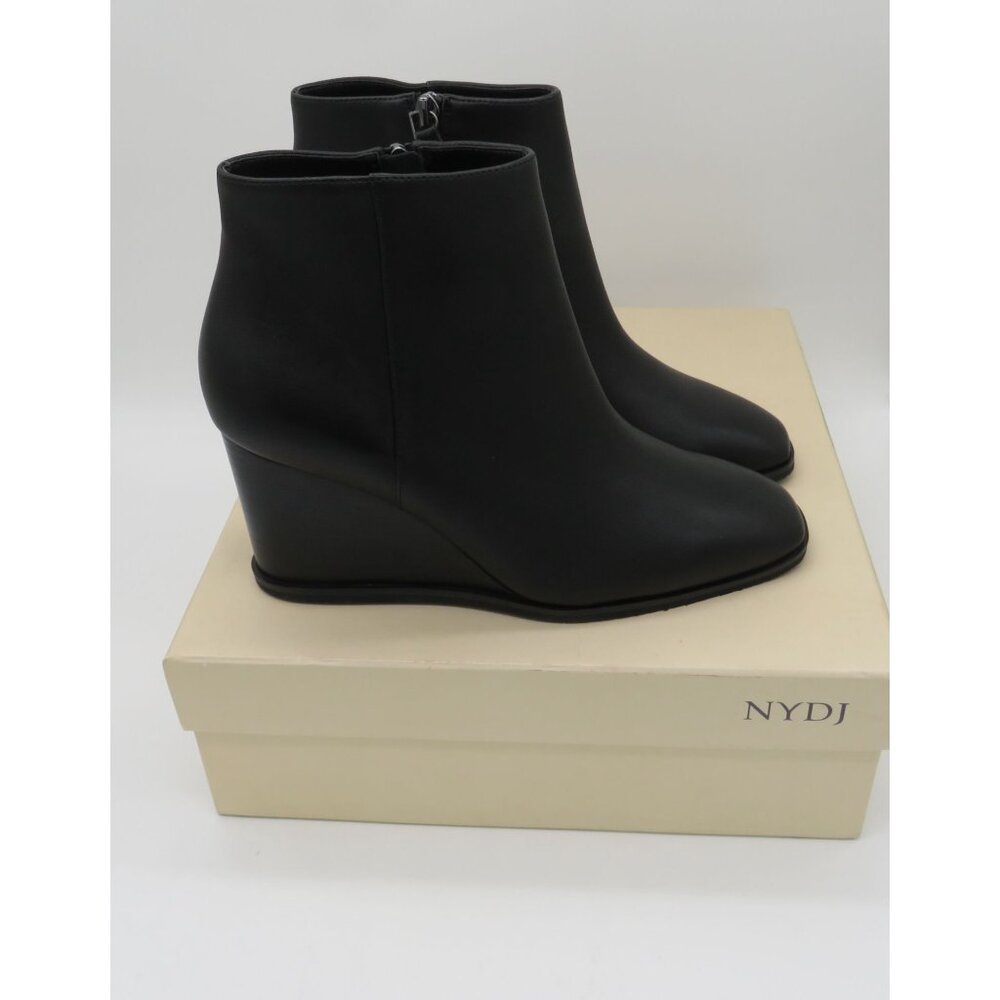 NYDJ Women's Black Wedge Ankle Boots 8.5M Leather Upper Side Zipper NEW